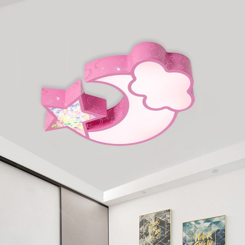 Acrylic Starry Sky Flush Light Fixture Nordic LED Flush Mounted Lamp in White/Pink/Blue for Child Bedroom