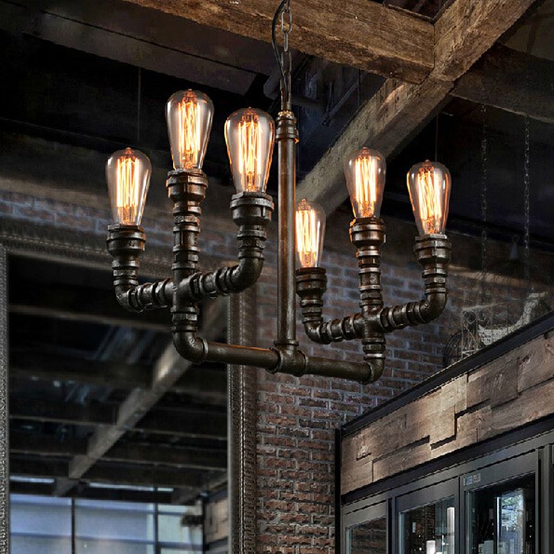 Metal Rust Chandelier Pendant Light Open Open 6 Têtes Lampe suspendue industrielle vintage avec tuyau