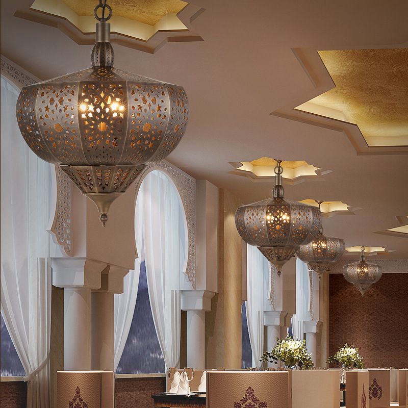 Bronze Cutout Suspension Lamp Vintage Metal 4 Heads Restaurant Chandelier Pendant Light