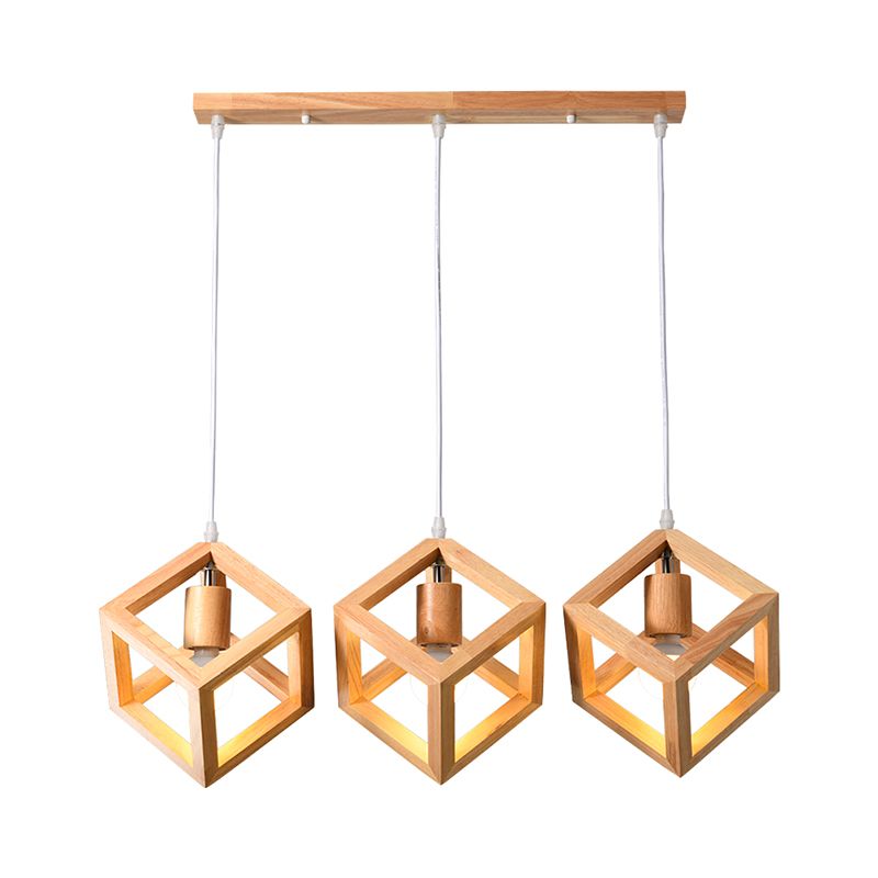 Geometric Dining Room Multi Ceiling Light Wood 3 Bulbs Minimalist Hanging Pendant Light