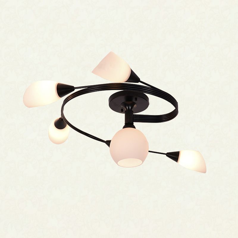 Twirled Glass Semi Flush Mount Black Traditional Multi Lights Ceiling Light for Living Room