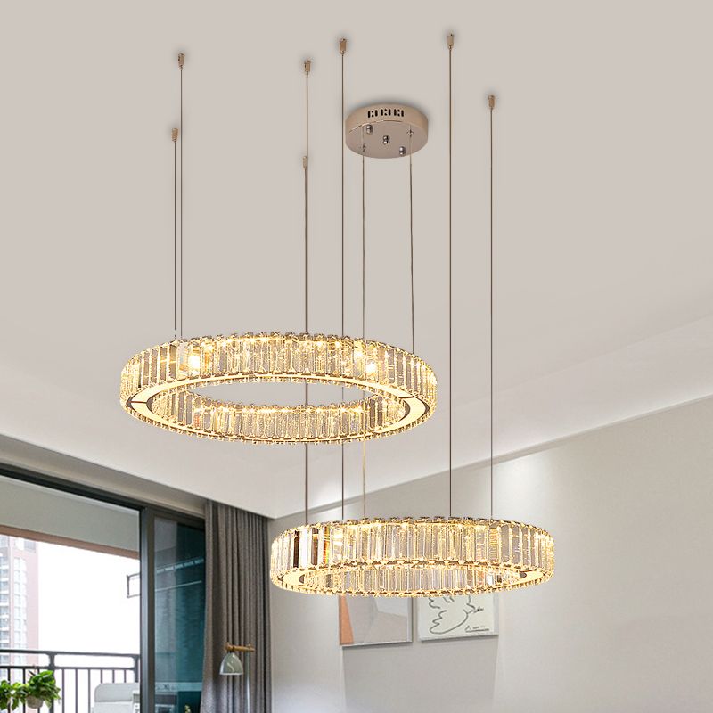 Chrome LED Hoop Multi Light Pendant Minimalism Crystal Rectangle Hanging Lamp Kit