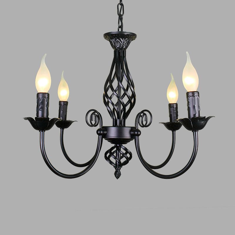 Black/White Swooping Arm Chandelier Lamp Traditional Metal 3/4/5 Lights Living Room Hanging Light