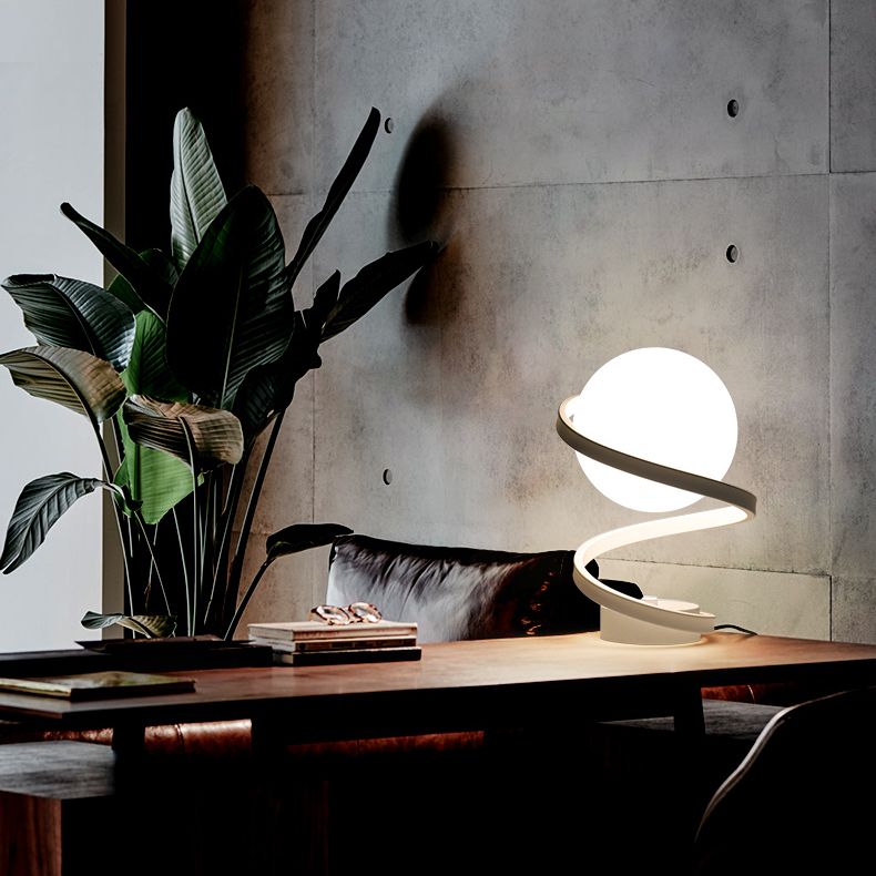 Globe Night Table Lamp Modern 1-Light Nightstand Lights with White Glass Shade