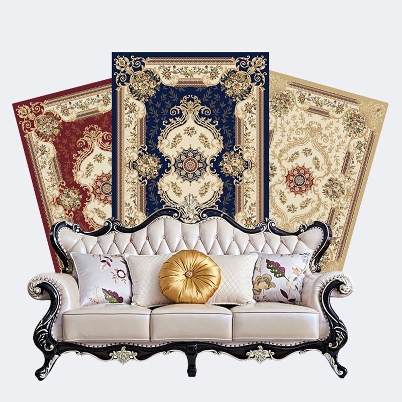 Traditional Area Rug Floral Design Rug Polyester Anti-Slip Backing Carpet for Home Decor