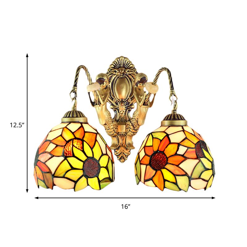 Tiffany Sunflower Wall Mount Light Yellow Glass 2 Lights Bathroom Vanity Sconce Light