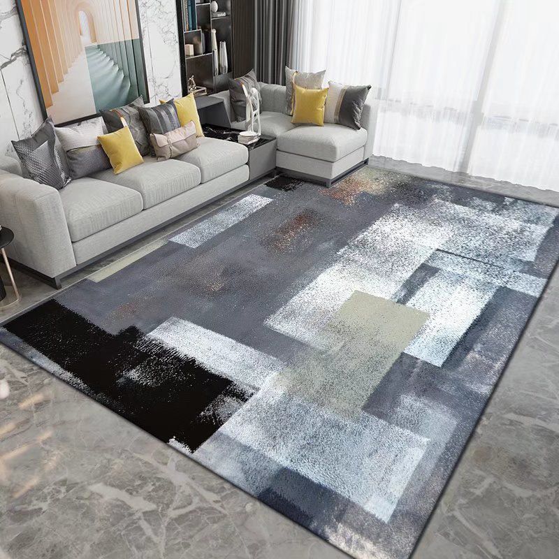Dark Brown Modern Rug Polyester Pattern Rug Non-Slip Backing Rug for Living Room