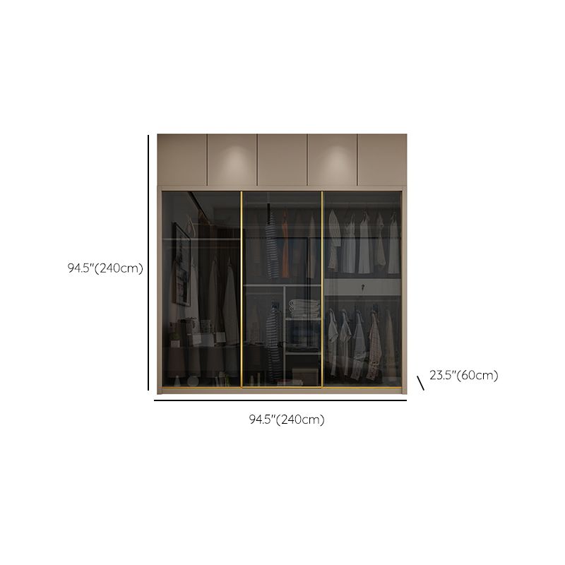 Glass and Wood Wardrobe Cabinet Sliding Wardrobe Armoire without Light