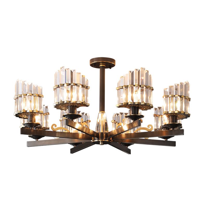 Modernismo Sputnik Luz colgante 3/6/8 Cabezas de la barra de cristal de tres lados Candelier en negro/latón