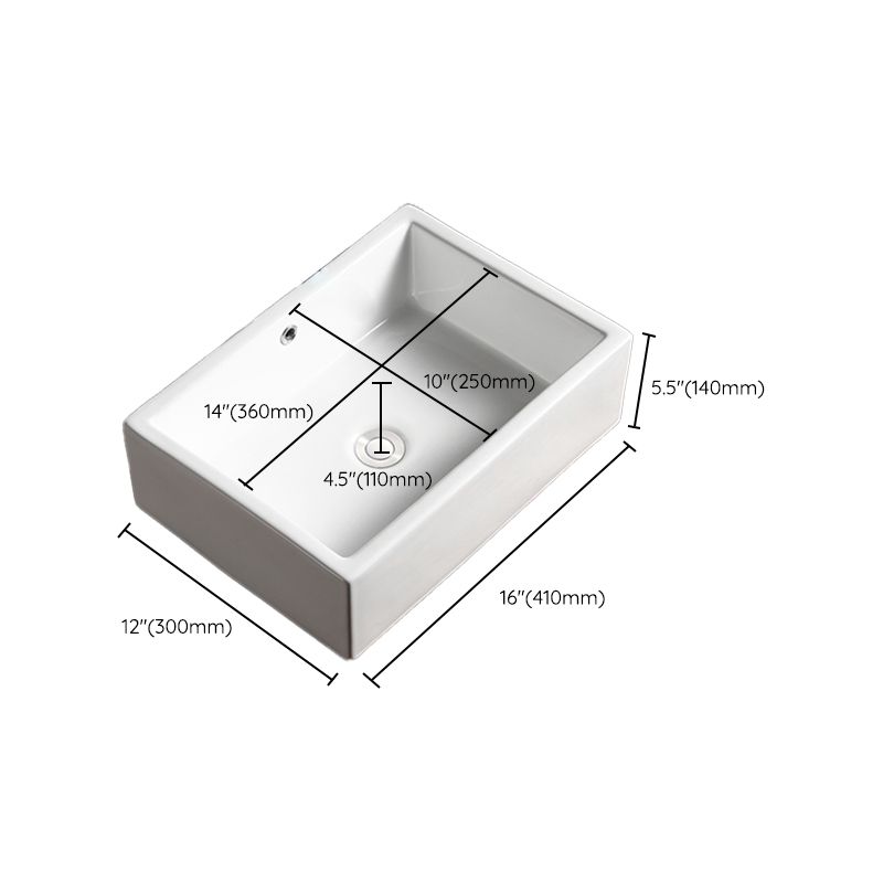 Modern Bathroom Sink Porcelain Rectangular with Drain Assembly Vessel Lavatory Sink