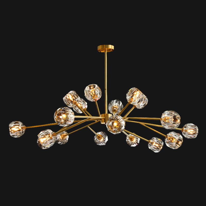 Branch Living Room Suspension Light Metal Artistic Chandelier Light with Faceted Crystal Shade in Gold