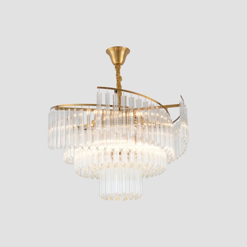 Layered Living Room Ceiling Lighting Clear Crystal Postmodern Chandelier Light Fixture in Gold
