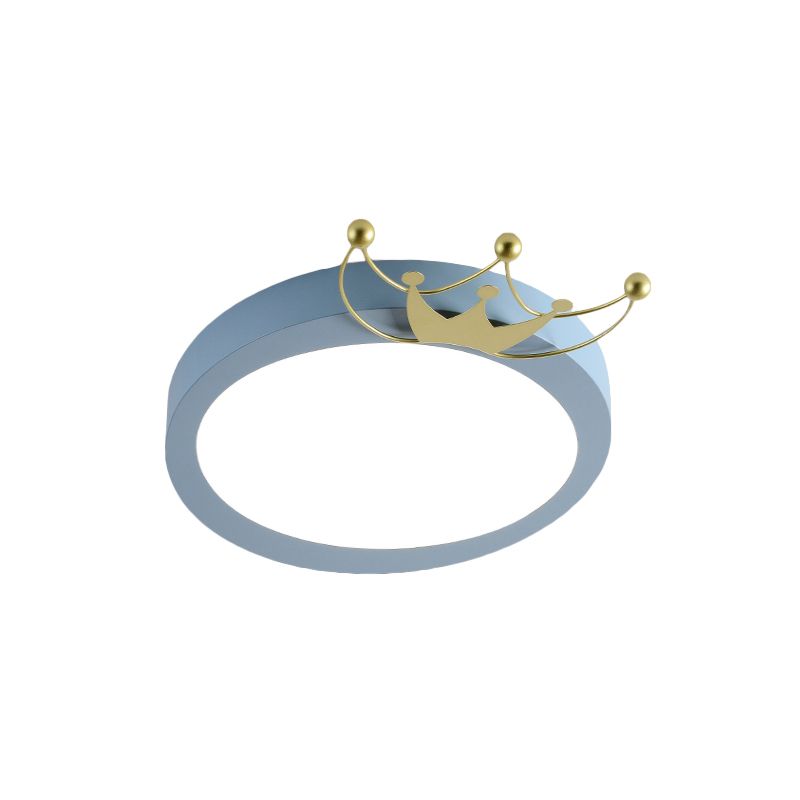 Nordic Drum Flushmount Beleuchtung mit Gold Crown 1 Head Led Blue/Pink Flush Light for Kids, Warm/White Light