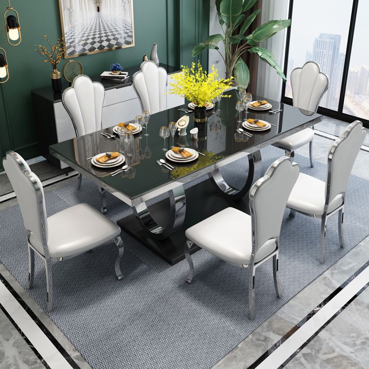 Rectangle Luxury Style Dining Table Fixed Table with Trestle Base