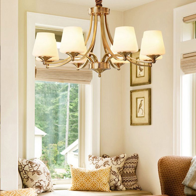 Conical Chandelier Light Fixture Traditional Frosted White Glass Pendant Lighting for Restaurant