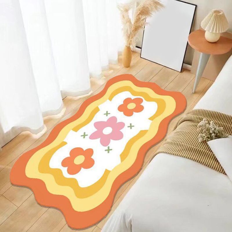 Orange Casual Rug Flower Polyester Rug Stain Resistant Rug for Living Room