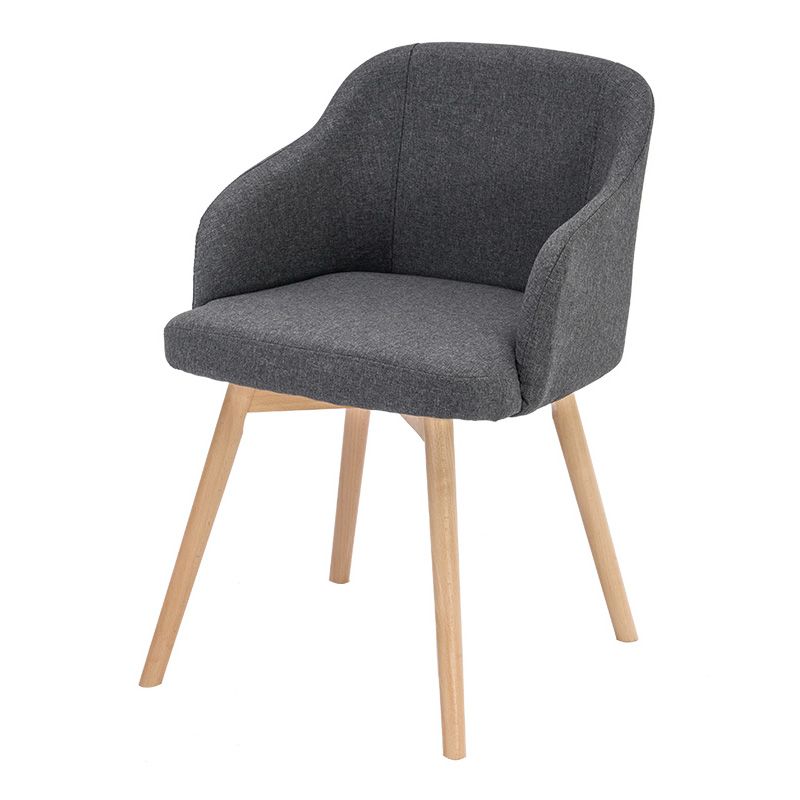 Scandinavian Beech Solid Back Arm Chair Fabric Dining Chair with Natural Legs