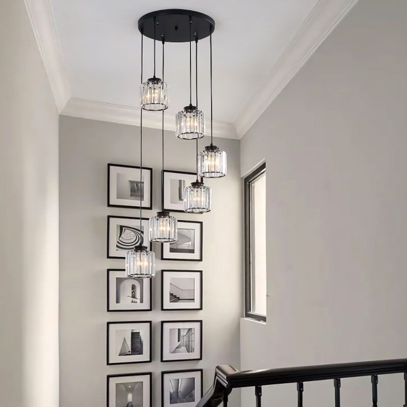 Modern Style Cylinder Shape Hanging Lights Crystal Hanging Light Fixtures