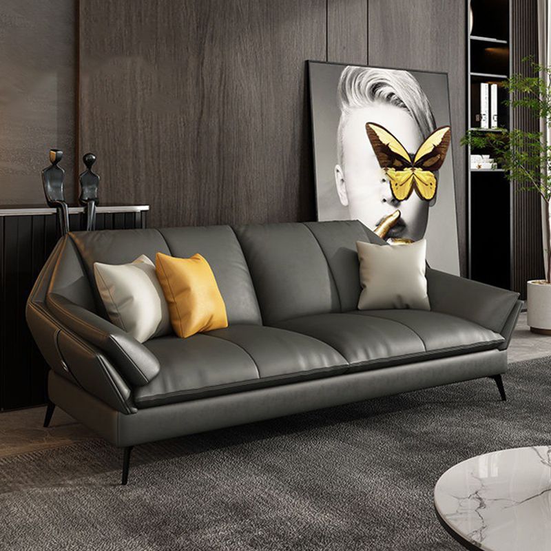 Flared Arm Leather Sofa Cushions Back Modern Sectional for Living Room