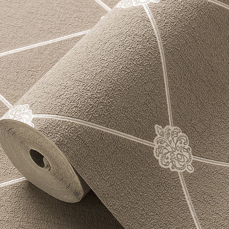 Flock Moisture Resistant Wallpaper Modern Trellis Pattern Wall Covering for Bedroom