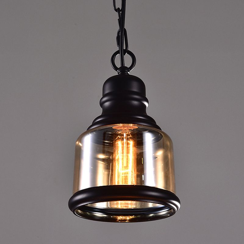 Black Shaded Pendant Lighting Fixture Minimalist Style Glass Hanging Ceiling Light