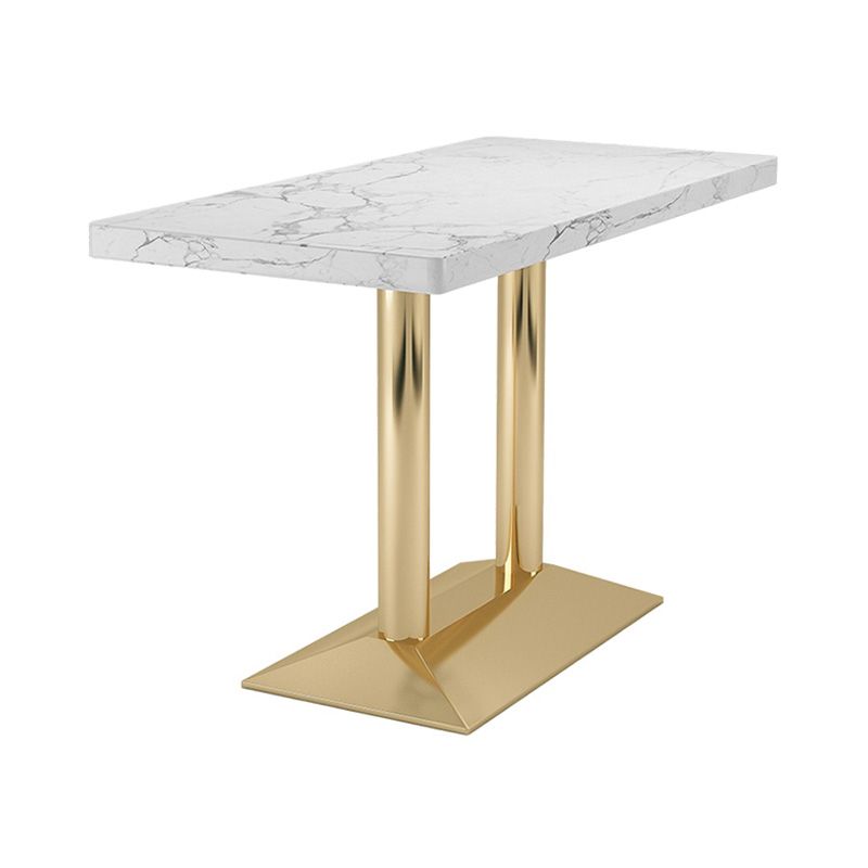 Mesa de comedor industrial de madera maciza con base de pedestal de metal