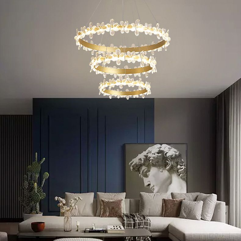 Modern Circle Hanging Pendant Lights Crystal Chandelier Lamp