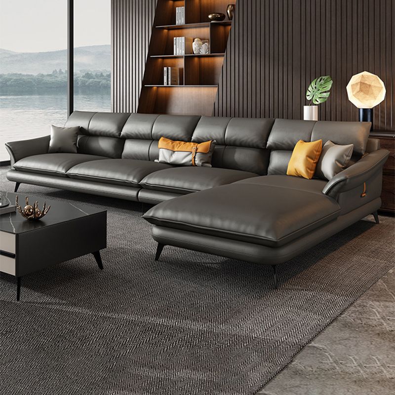 Black Genuine Leather Sectionals/Sofa with Pillow Back for Living Room