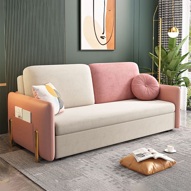 Glam Upholstered Sofa Bed Beige & Pink Sleeper with Storage Box
