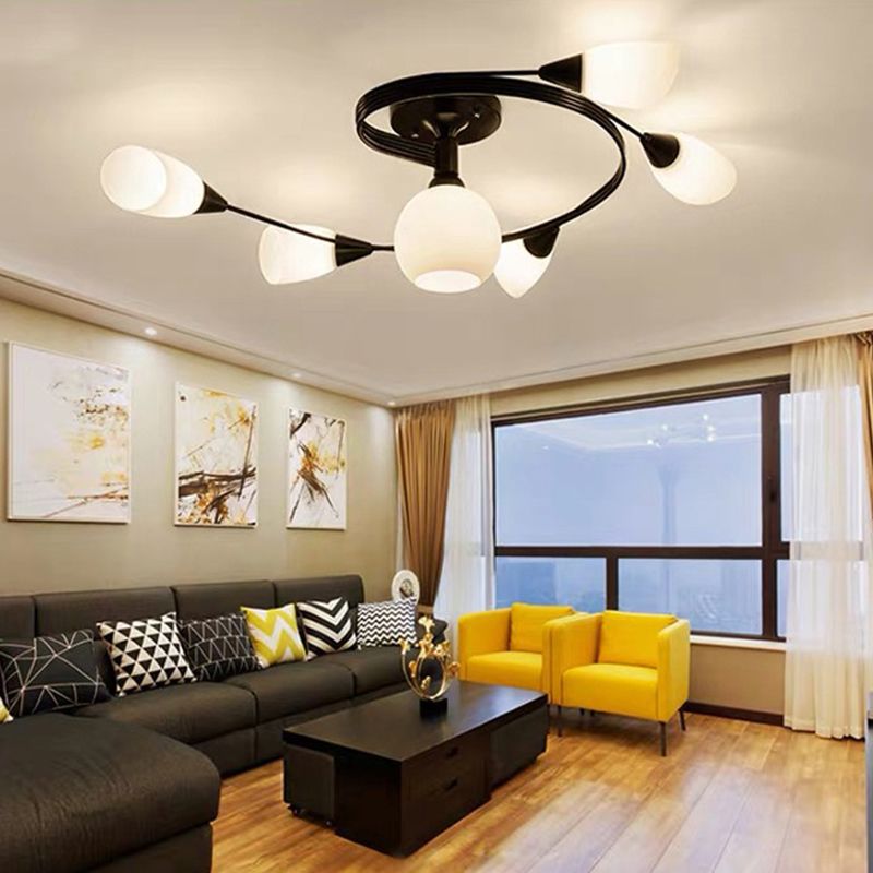 Plafonnier en verre dépoli en ferronnerie, luminaire Semi-encastré de Style moderne avec abat-jour blanc pour salon et Restaurant