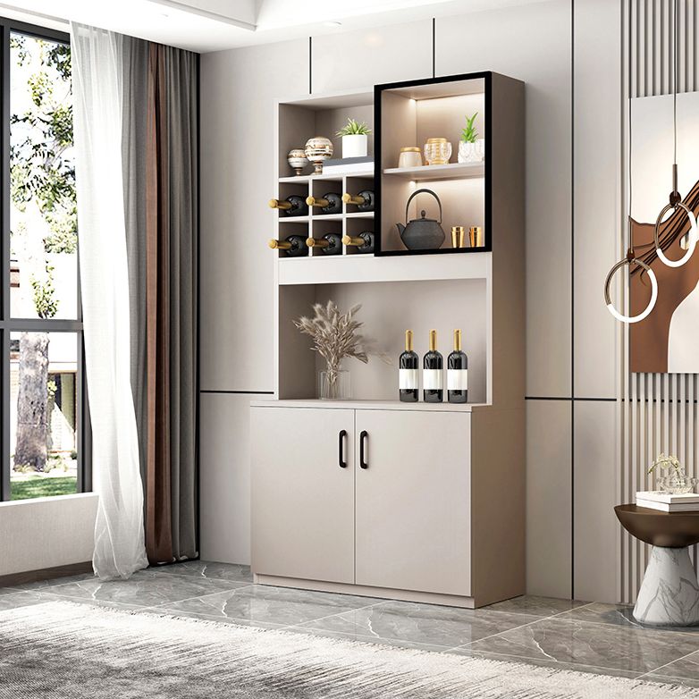 Manufactured Wood Modern Bottle Holder Floor Glass Door with Storage Shelves