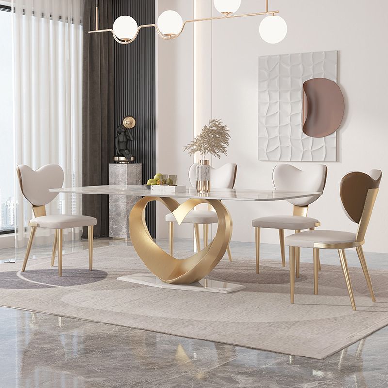 Glam Rectangle Dining Table Sintered Stone Table with Metal Legs for Home