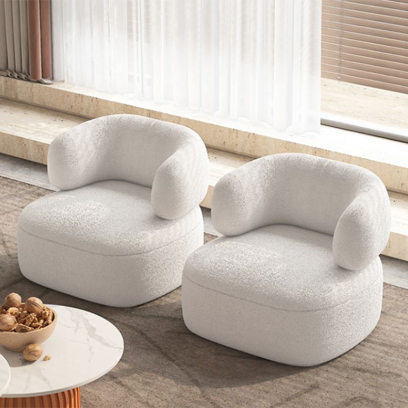 Curved Wool Sofa White Contemporary Sloped Armed Sofa - 33.46" D