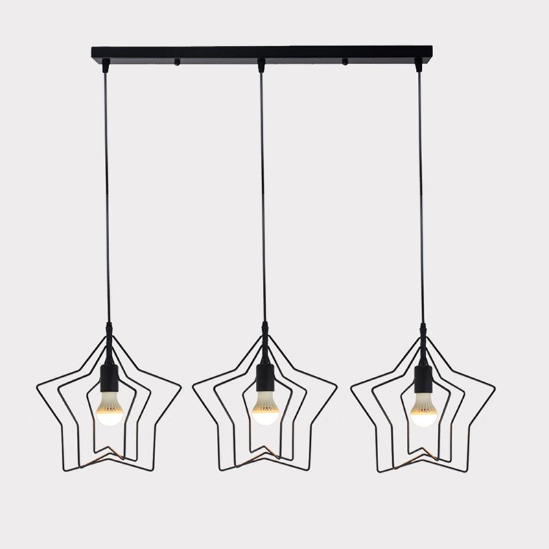 Metal 1 Light Pendant Light Nordic Simple Star Cage Hanging Lamp for Living Room