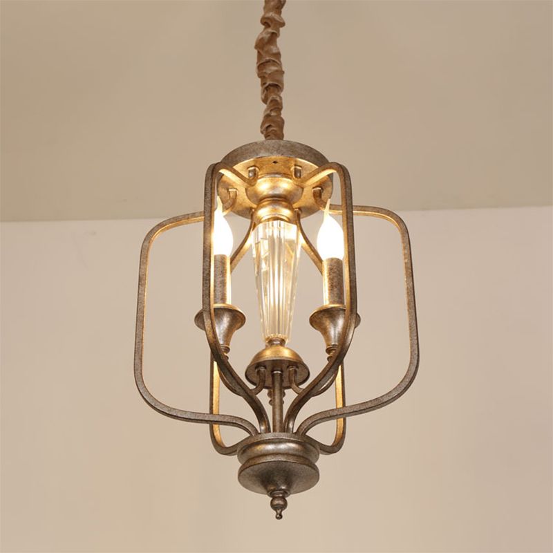 Traditionele gekooide hangende lamp 3 lampen metaal kroonluchter lichtarmatuur met kristal accent in verouderd zilver