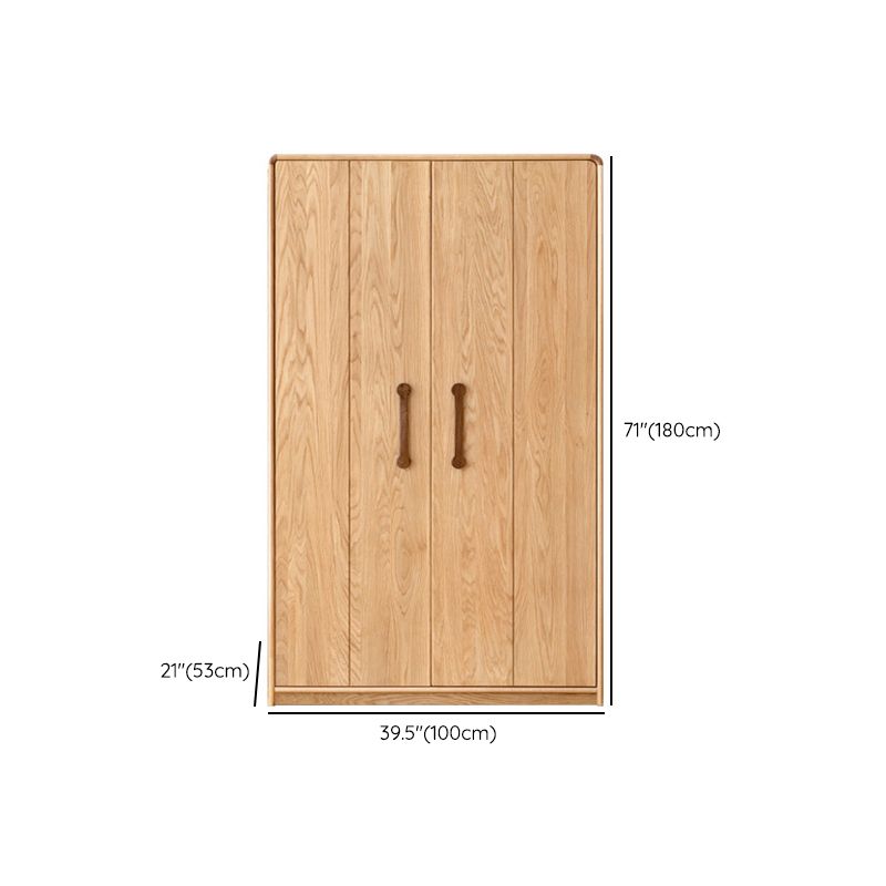 Wardrobe Closet Light Wood Solid Wood Hinged with Drawer with Garment Rod