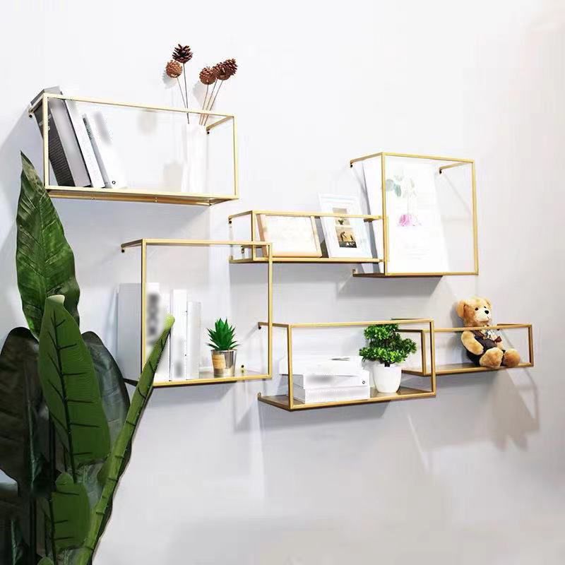 Iron Closed Back Bookshelf Gold and Black Industrial Wall Unit Bookshelf