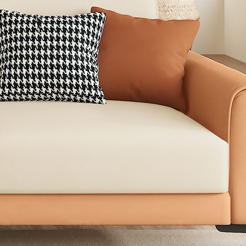 Contemporary Stain-Resistant Cream White Square Arm Faux Leather Sofa