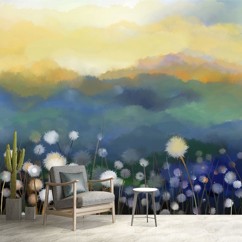 Field of Dandelion Mural Decal Contemporary Waterproof Living Room Wall Art, Customized Size
