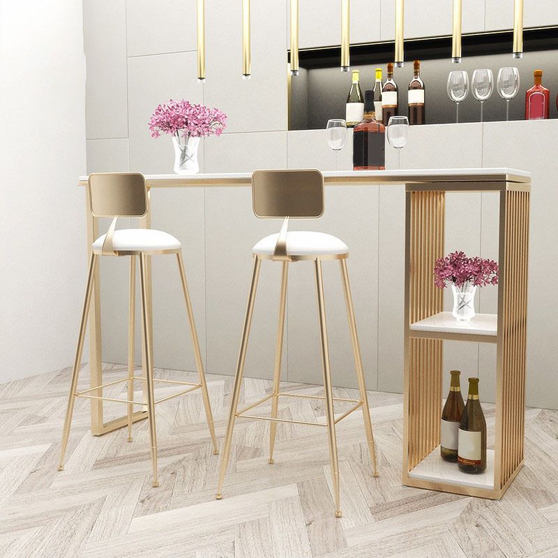 Faux Marble Bar Height Table Modern Style Bistro Table with 2 Shelves