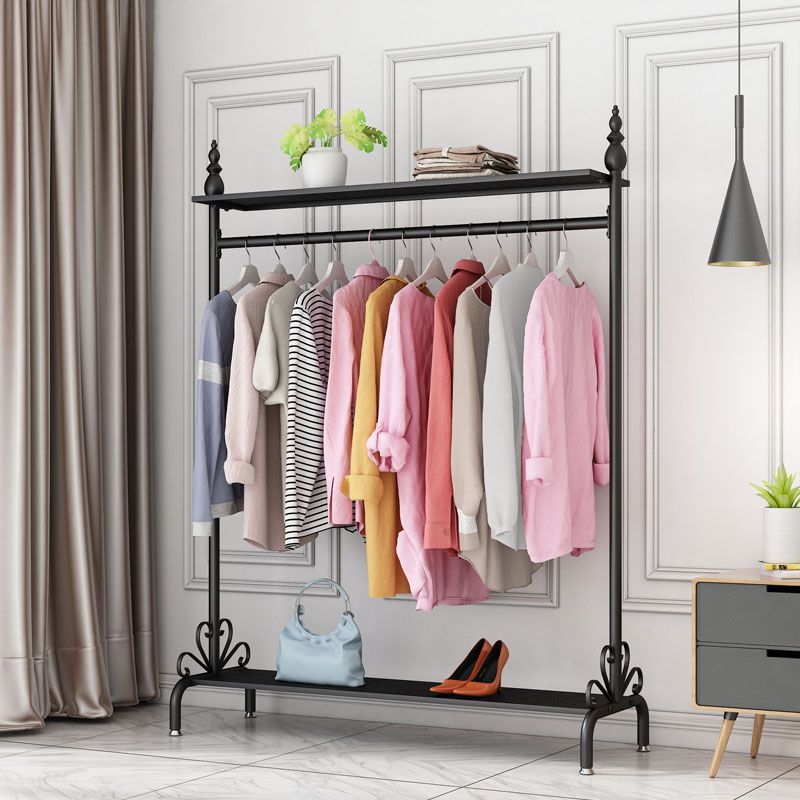 Industrial Metallic Coat Hanger Free Standing Double Shelves Coat Rack for Living Room