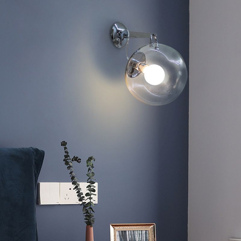 Industrial Metal Wall Light Silver Globe Wall Sconce with Glass for Bedroom