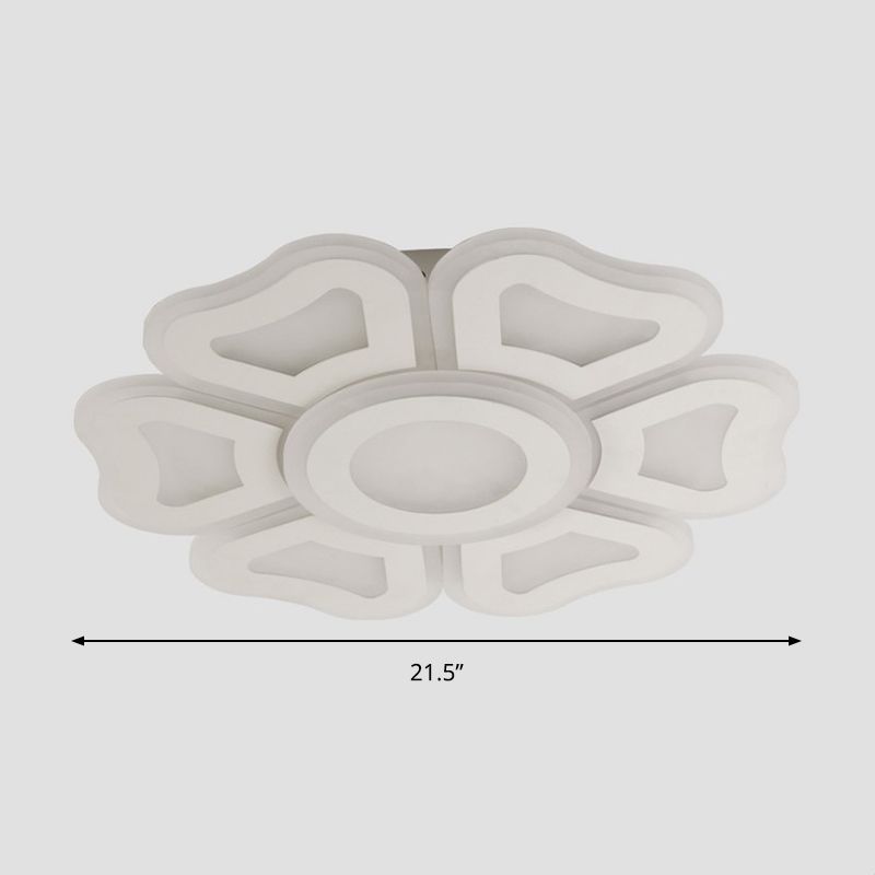 Flower Bedroom Ceiling Mounted Light Acrylic Modern LED Flush Light Fixture in White Light