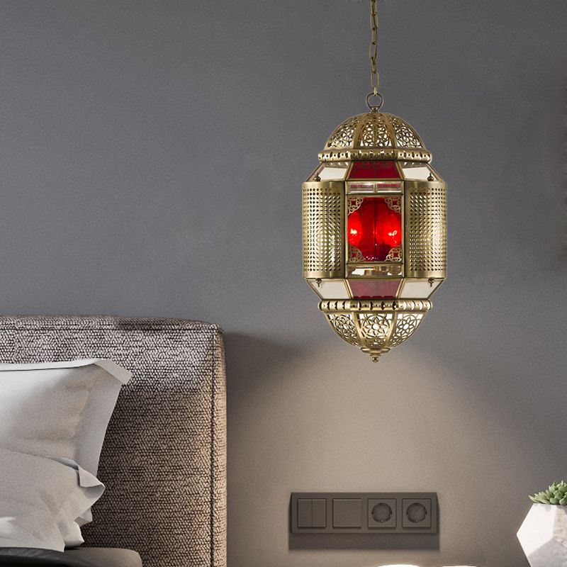 Pendente a soffitto a soffitto in ottone Sud -est asiatico metallo a 3 luci ristorante appeso lampadario