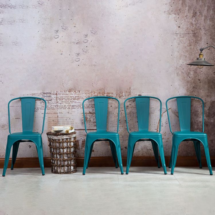 Industrial Dining Chair Slat Back Chair with 4 Metal Legs for Home Use