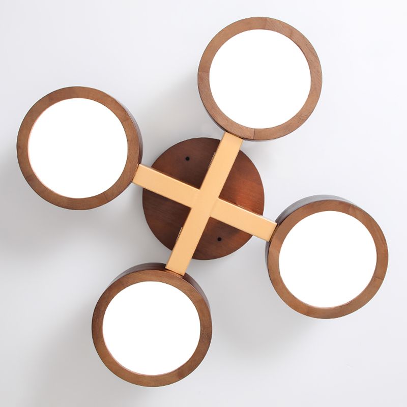 Brown Wood Modern Flush Mount Circle Shape Ceiling Light with Acrylic Shade for Passage