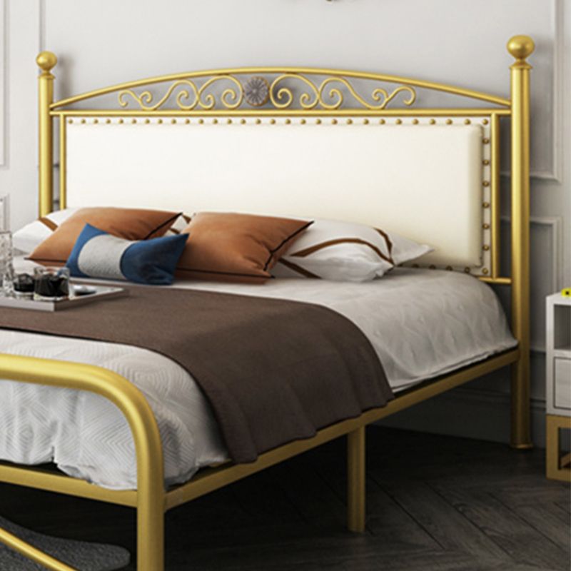 Modern Iron Arched Bed Upholstered Headboard Bed with Metal Legs