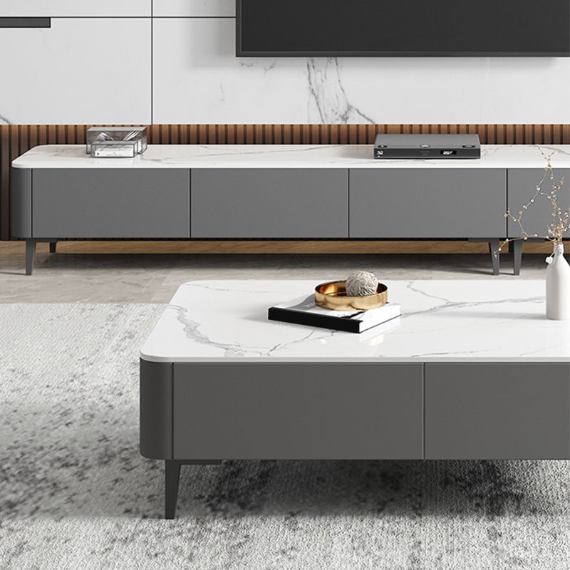 4 Legs Coffee Cocktail Table with Storage Drawers Rectangle Slate Top