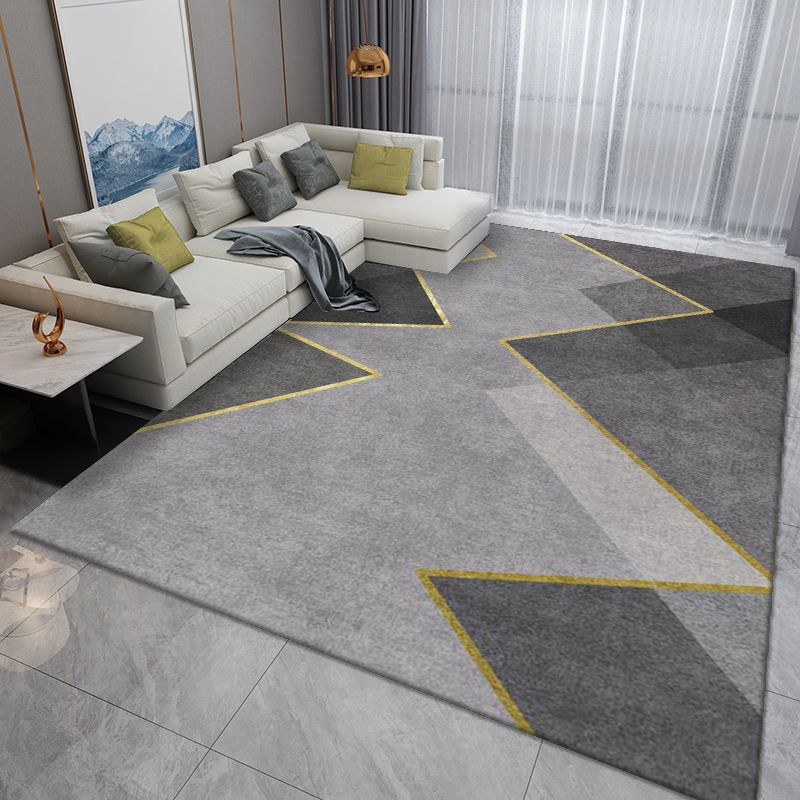 Light Gray Modern Rug Polyester Streak Rug Washable Rug for Drawing Room