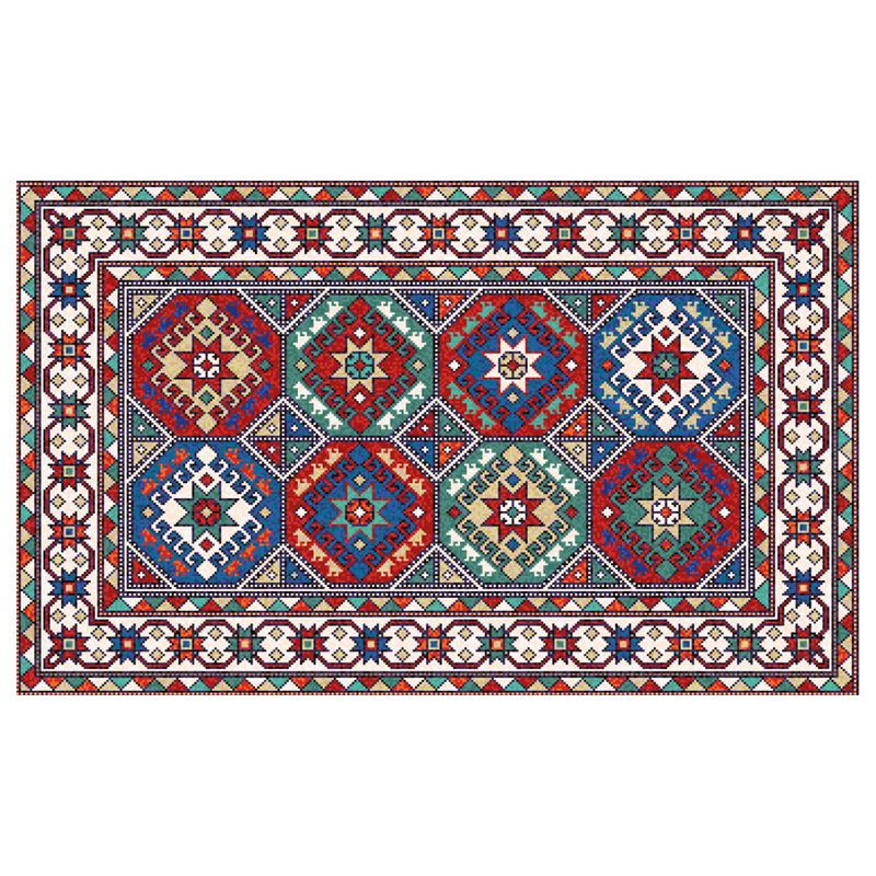 Multi Color Geometric Print Rug Cotton Blend Persian Area Carpet Non-Slip Backing Easy Care Indoor Rug for Living Room
